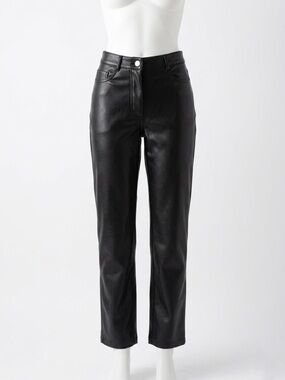 Wilfred Black Faux Leather Pants with Branded Button